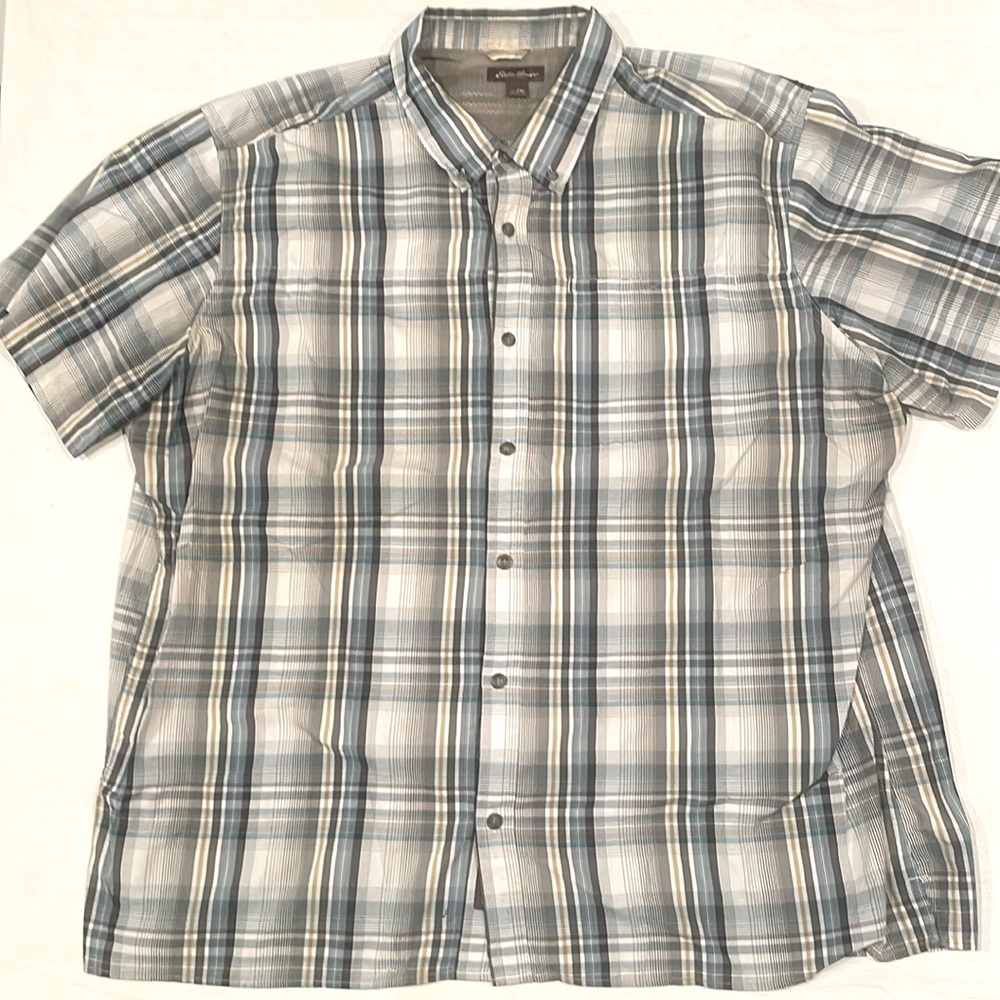 Eddie Bauer Short Sleeve Shirt - Plaid XXL Blue/Gray/Green